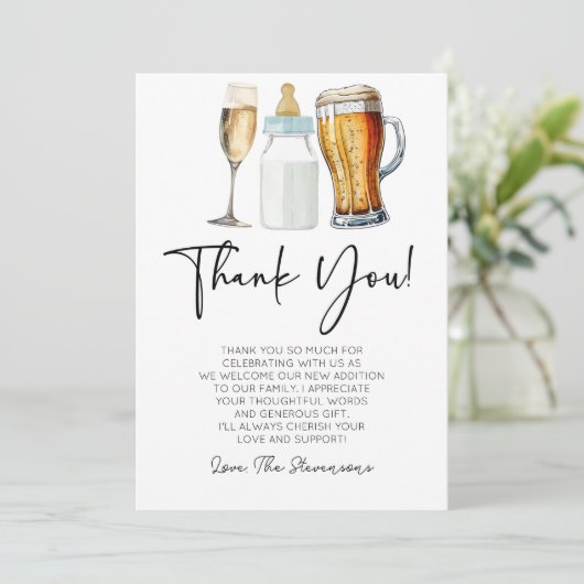 Bubbles Brews and Diapers Too! Baby Shower Bedankkaart (Staand voorkant)