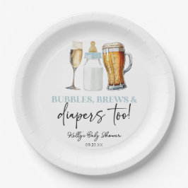 Bubbles Brews and Diapers Too! Baby Shower Papieren Bordje