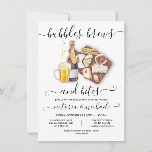 Bubbles Brews & Bites Engagement party Kaart (Voorkant)