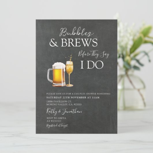 Bubbles & Brews Cocktail Krijtbord Koppels Douche Kaart (Staand voorkant)