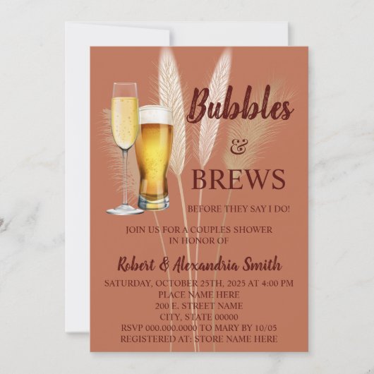 Bubbles & Brews Couples Weddenschap Shower Pampas Kaart (Voorkant)