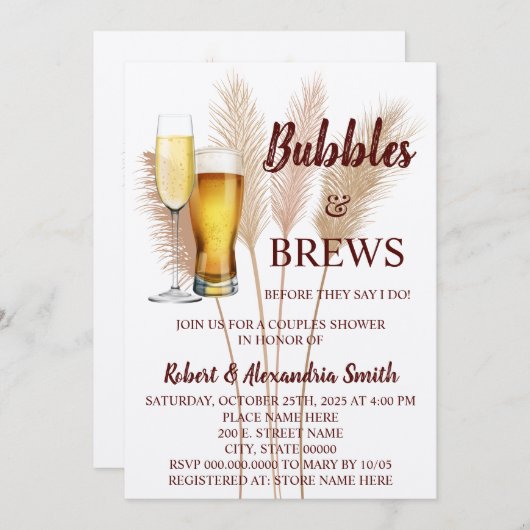 Bubbles & Brews Couples Weddenschap Shower Pampas Kaart (Voorkant / Achterkant)