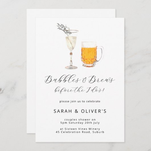 Bubbles & Brews Douche Moderne Bier & Champagne Kaart (Voorkant / Achterkant)