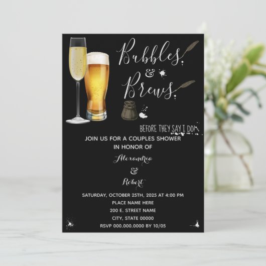 Bubbles & Brews-koppels bruiloft Kaart (Staand voorkant)