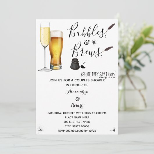 Bubbles & Brews-koppels bruiloft Kaart (Staand voorkant)