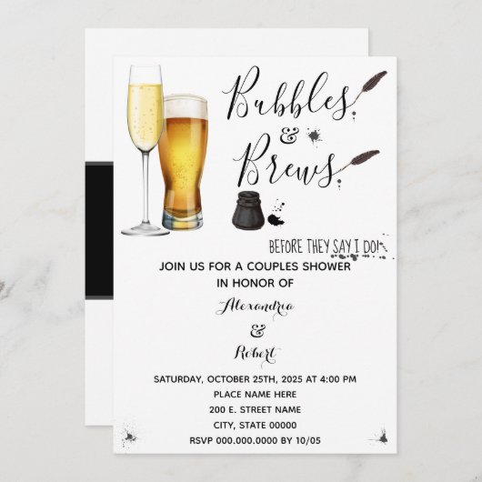 Bubbles & Brews-koppels bruiloft Kaart (Voorkant / Achterkant)