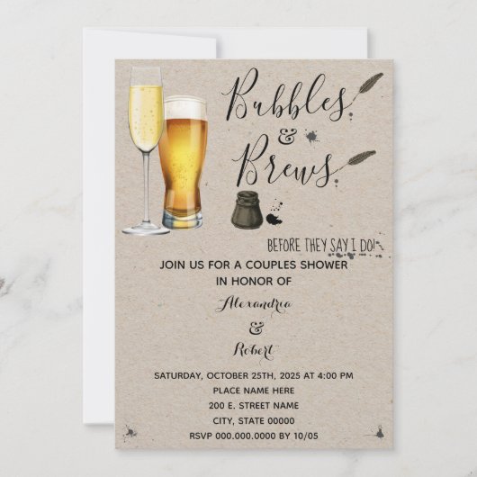 Bubbles & Brews-koppels bruiloft Kaart (Voorkant)