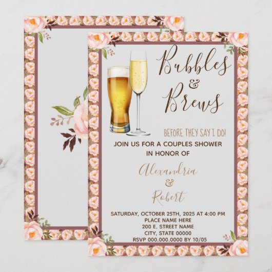Bubbles & Brews-koppels bruiloft Kaart (Voorkant / Achterkant)