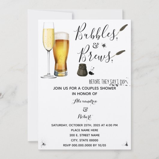 Bubbles & Brews-koppels bruiloft Kaart (Voorkant)