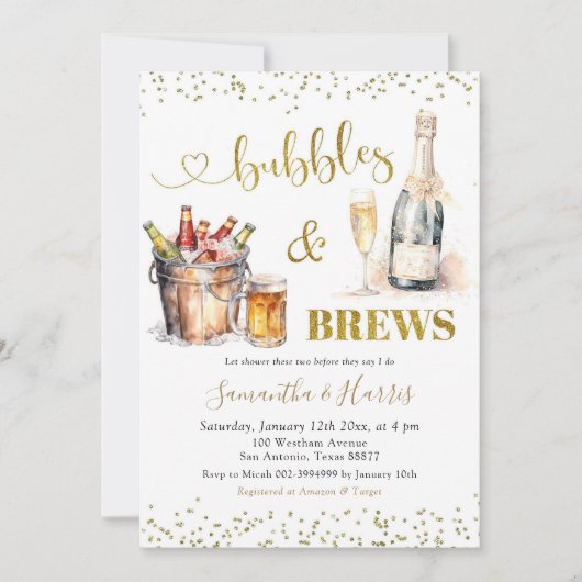 Bubbles & Brews Paar Douche Uitnodiging (Voorkant)