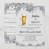 Bubbles & Brews-paren bruiloft Shower Gray Floral Kaart (Voorkant / Achterkant)