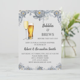 Bubbles & Brews-paren bruiloft Shower Gray Floral Kaart