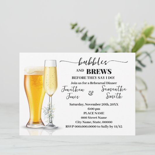 Bubbles & Brews repetitie diner Eucalyptus & Goud Kaart (Staand voorkant)