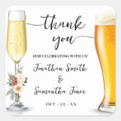 Bubbles & Brews Thank You Winter Wedding Vierkante Sticker (Voorkant)