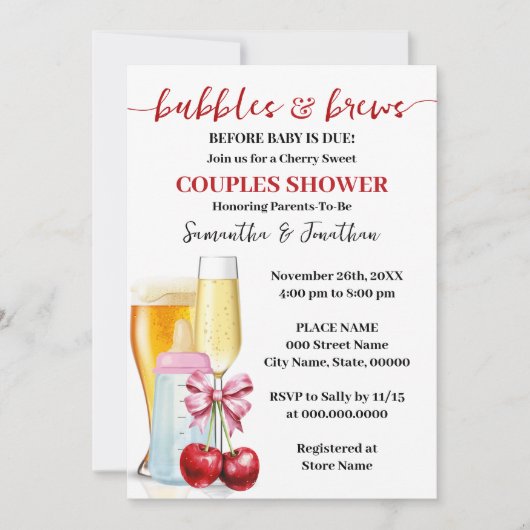 Bubbles & Brews voor baby due Cherry Baby shower Kaart (Voorkant)