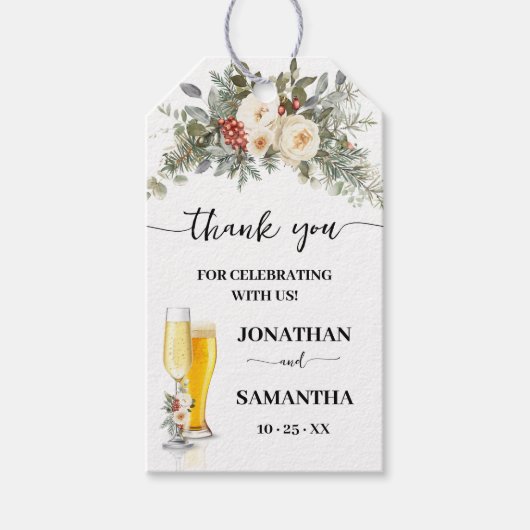 Bubbles & Brews Winter Bloemen Bedankt Favor Cadeaulabel (Voorkant)