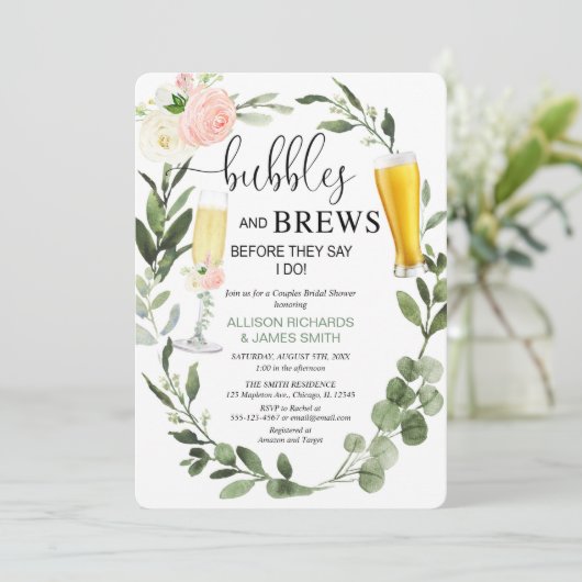 Bubbles brouwt roze groen koppels vrijgezellenfees kaart (Staand voorkant)