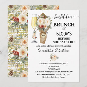Bubbles Brunch & Bloom Bruidsuitnodiging Winter Bl Kaart