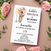 Bubbles Brunch & Blooms Roze Bloemen Verjaardag Kaart