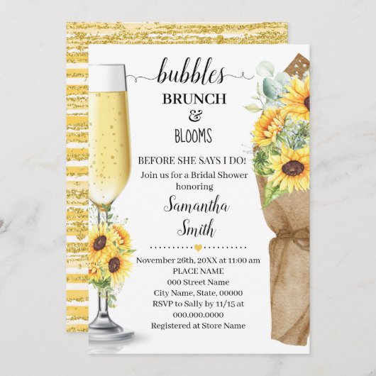 Bubbles Brunch & Blooms Sunflower Vrijgezellenfees Kaart (Voorkant / Achterkant)