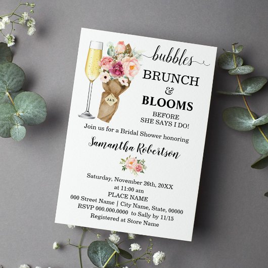 Bubbles Brunch & Blooms Vrijgezellenfeest Roze blo Kaart