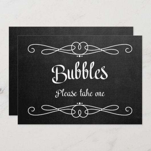 "Bubbles" Chalkboard Wedding Sign Kaart (Voorkant / Achterkant)