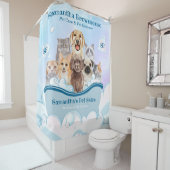Bubbles Dogs Cats Spa Bathtub Blue Pet Grooming Douchegordijn (In situ)