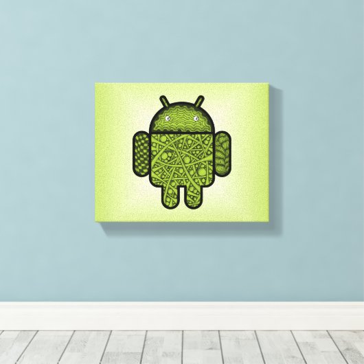 Bubbles Doodle Character voor de Android™-robot Canvas Afdruk (Insitu (Houten vloer))