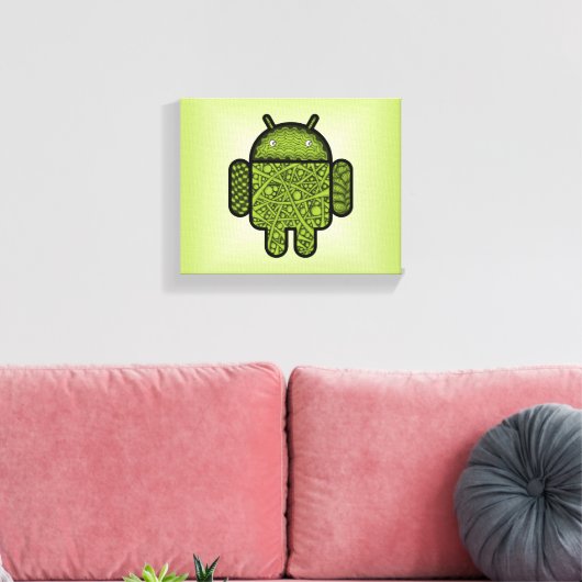Bubbles Doodle Character voor de Android™-robot Canvas Afdruk (Insitu (Woonkamer))