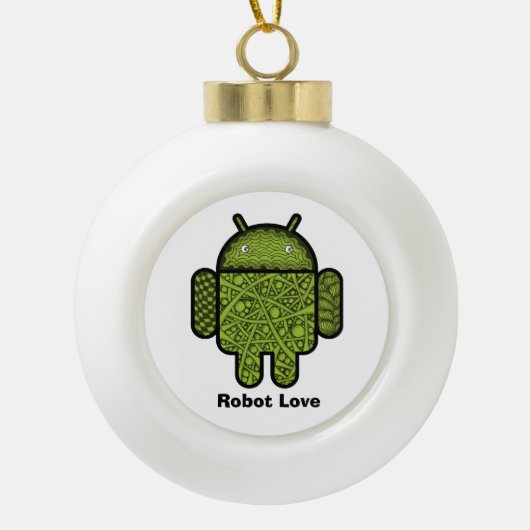 Bubbles Doodle Character voor de Android™-robot Keramische Bal Ornament (Voorkant)