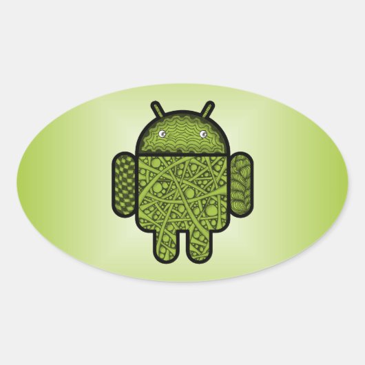 Bubbles Doodle Character voor de Android™-robot Ovale Sticker (Voorkant)