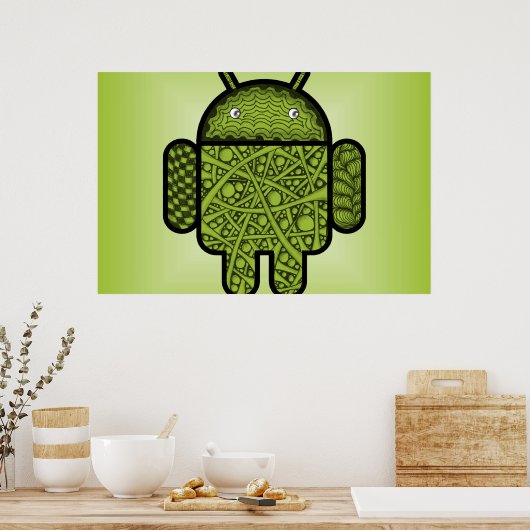 Bubbles Doodle Character voor de Android™-robot Poster (Keuken)