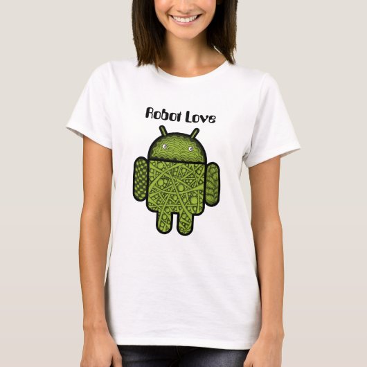 Bubbles Doodle Character voor de Android™-robot T-shirt (Voorkant)