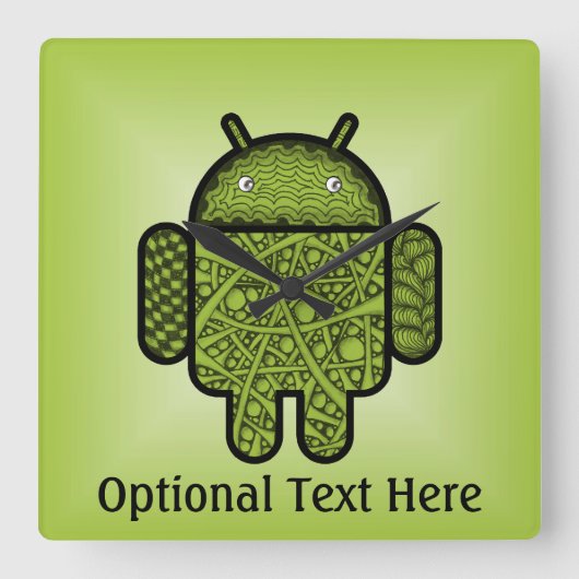 Bubbles Doodle Character voor de Android™-robot Vierkante Klok (Voorkant)