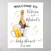 Bubbles en Beer Baby shower Welkomstbord Poster (Voorkant)