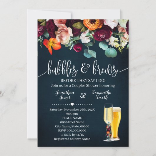 Bubbles en bierbostel met een blauwe bruiloft kaart (Voorkant)