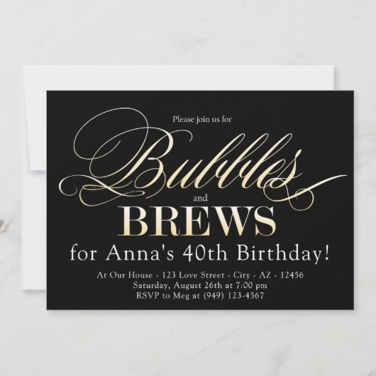 Bubbles en Brew Black en Gold Adult Birthday Kaart (Voorkant)