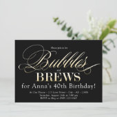 Bubbles en Brew Black en Gold Adult Birthday Kaart (Staand voorkant)