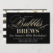 Bubbles en Brew Black en Gold Adult Birthday Kaart (Voorkant / Achterkant)