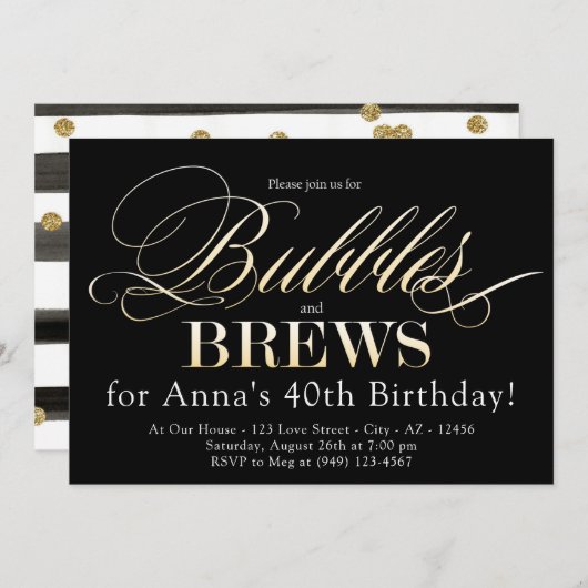 Bubbles en Brew Black en Gold Adult Birthday Kaart (Voorkant / Achterkant)