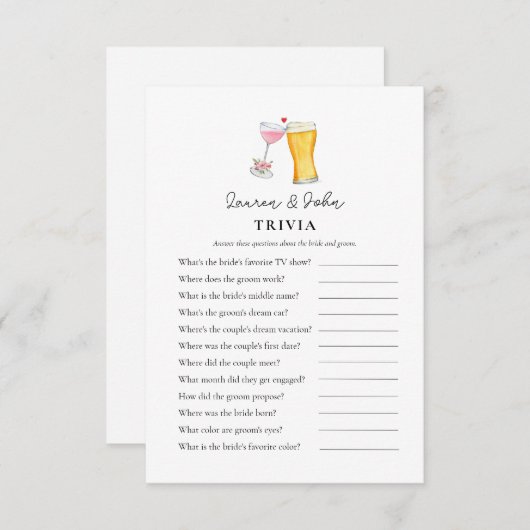 Bubbles en Brew Couple's Shower Trivia games Kaart (Voorkant / Achterkant)