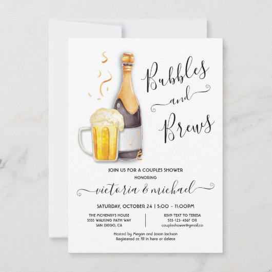 Bubbles en Brews Couples Shower champagne beer Kaart (Voorkant)