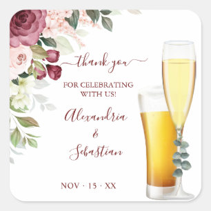 Bubbles en Brews Dank je Floral Weddenschap Vierkante Sticker