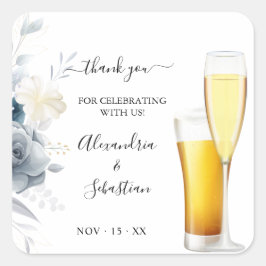 Bubbles en Brews Dank je Rozen bruiloft Vierkante Sticker