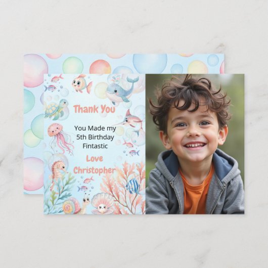 Bubbles & Fins Children's Birthday  Bedankkaart (Voorkant / Achterkant)