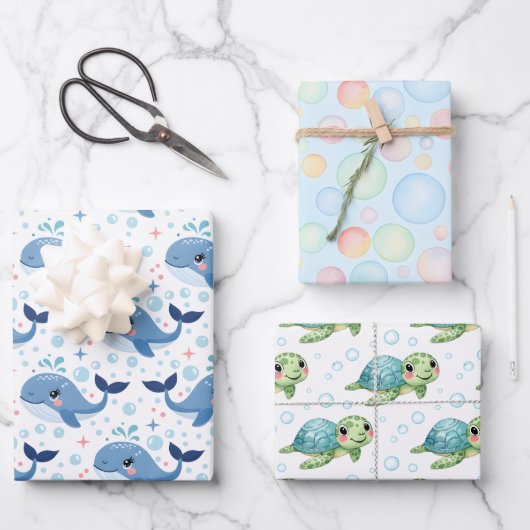 Bubbles & Fins Children's Birthday Inpakpapier Vel (Voorkant)