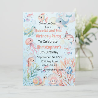 Bubbles & Fins Children's Birthday  Kaart