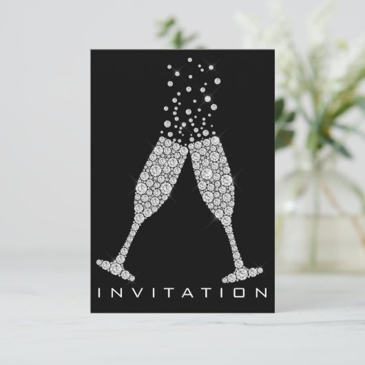 Bubbles Glasses Champagne Cocktail Gray Crystals Kaart (Staand voorkant)