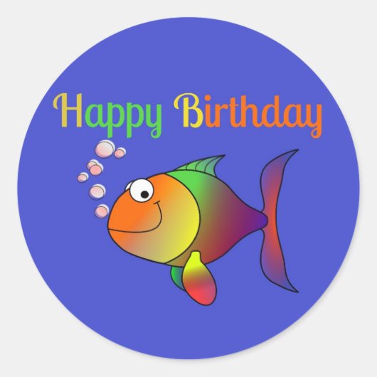 Bubbles, Happy Birthday Fish, Ronde Sticker (Voorkant)