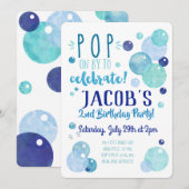 Bubbles Invitation Bubble Birthday Party Blue Boy Kaart (Voorkant / Achterkant)